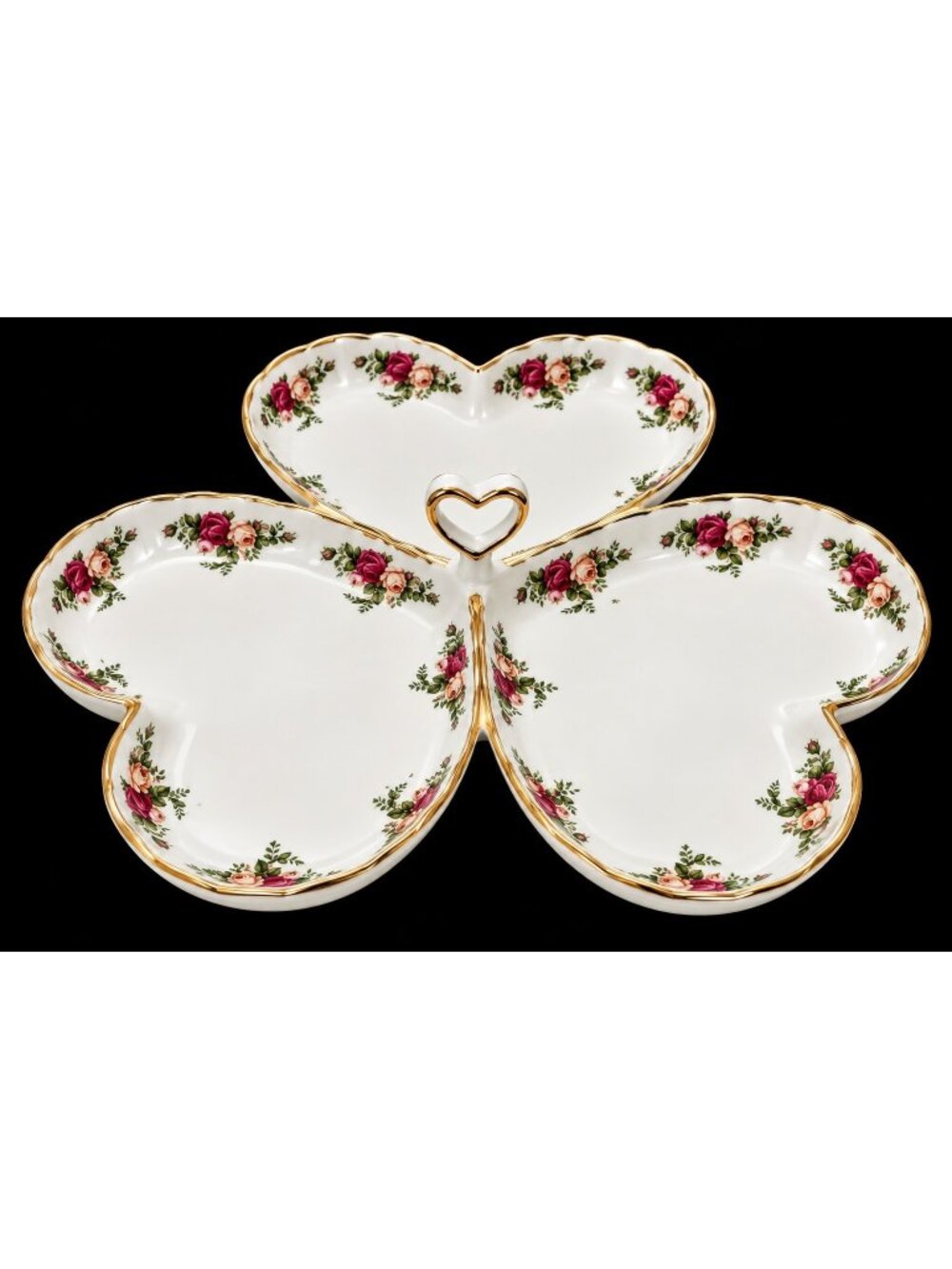 Vintage 1962 Royal Albert Old Country Roses Divided Heart Serving Tray 22k Trim